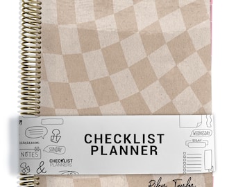 Checklist Planner, To Do List Planner, 2026-2027, Personalized Weekly Planner, Tan Wavy Checker