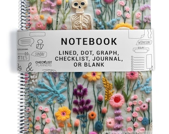 Goth Notebook, Lined, Checklists, Dot Grid, Graph, Journal, Diary, or Blank Pages, Skeleton Garden