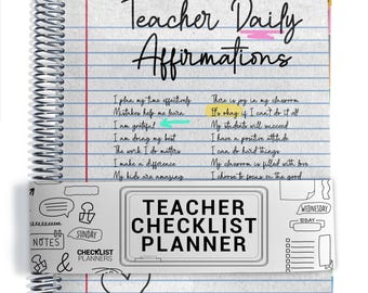 TEACHER Checklist Planner, Lesson Planner, 2026-2027, School Year, Personalized Teacher Planner, Daily Affirmations Cover