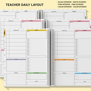 a spiral bound planner with the words teacher daily layout