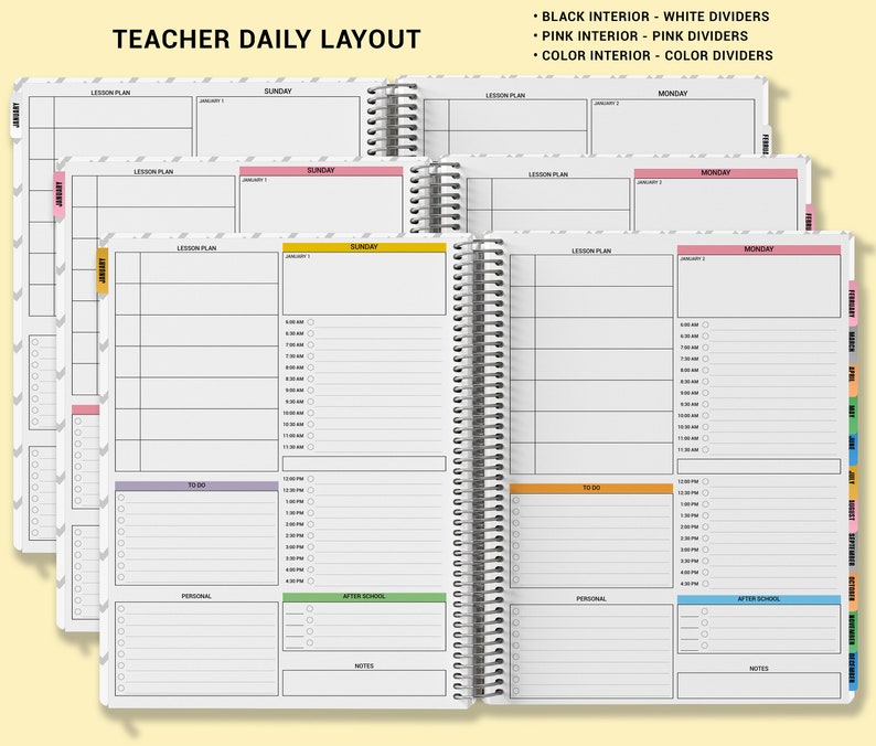 a spiral bound planner with the words teacher daily layout