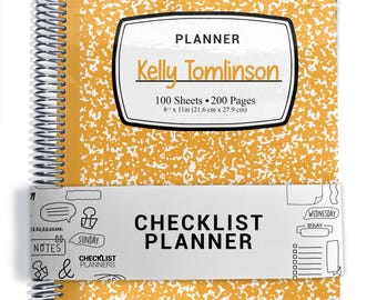 Checklist Planner, To Do List Planner, 2026-2027, Personalized Weekly Planner, Yellow Composition