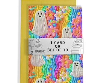 10 Greeting Cards or 1 Card, Blank Cards, Set of 10, Set of 20, Birthday, Thank You, Get Well, Holiday, Goth, Trippy Ghost Rainbow