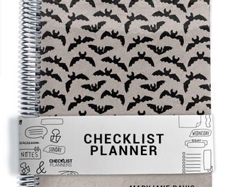 Checklist Planner with Goth Cover, To Do List Planner, 2026-2027, Personalized Weekly Planner, Bats
