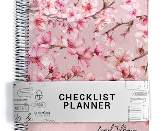 Checklist Planner, To Do List Planner, 2026-2027, Personalized Weekly Planner, Cherry Blossoms