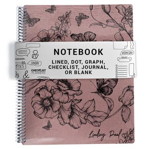 Notebook, Lined, Checklists, Dot Grid, Graph, Journal, Diary, or Blank Pages, Butterfly Floral - Silver Coil