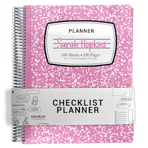 Planificador de listas de verificación, planificador de tareas pendientes 2025-2026, planificador semanal personalizado, composición rosa - espiral plateada