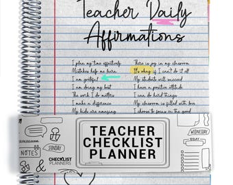 TEACHER Checklist Planner, Lesson Planner, 2026-2027, School Year, Personalized Teacher Planner, Daily Affirmations Cover