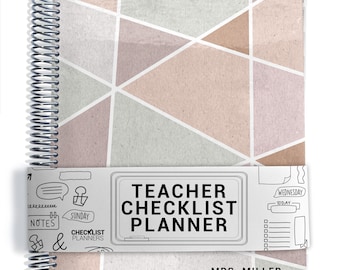 TEACHER Checklist Planner, Lesson Planner, 2026-2027, School Year, Personalized Teacher Planner, Geometric Cover