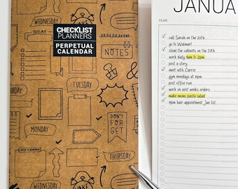 Perpetual Calendar, 5.5x8.5inch, Monthly Checklist Book, Appointment Book, Perpetual Travelers Notebook, Flexible Cover