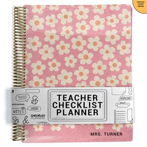TEACHER Checklist Planner, Lesson Planner, 2025-2026, School Year, Personalized Teacher Planner, Retro Pink Flowers Cover