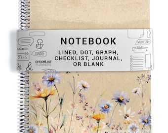 Notebook, Lined, Checklists, Dot Grid, Graph, Journal, Diary, or Blank Pages, Wildflowers