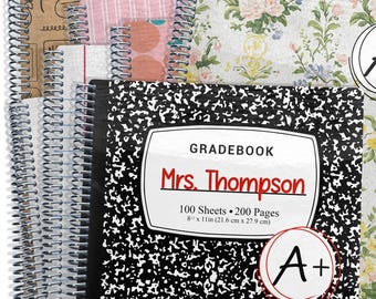 GRADEBOOK for Teachers, Record Keeping Book, Personalized 2026-2027, With Pocket and Monthly Calendars