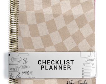 Checklist Planner, To Do List Planner, 2026-2027, Personalized Weekly Planner, Tan Wavy Checker
