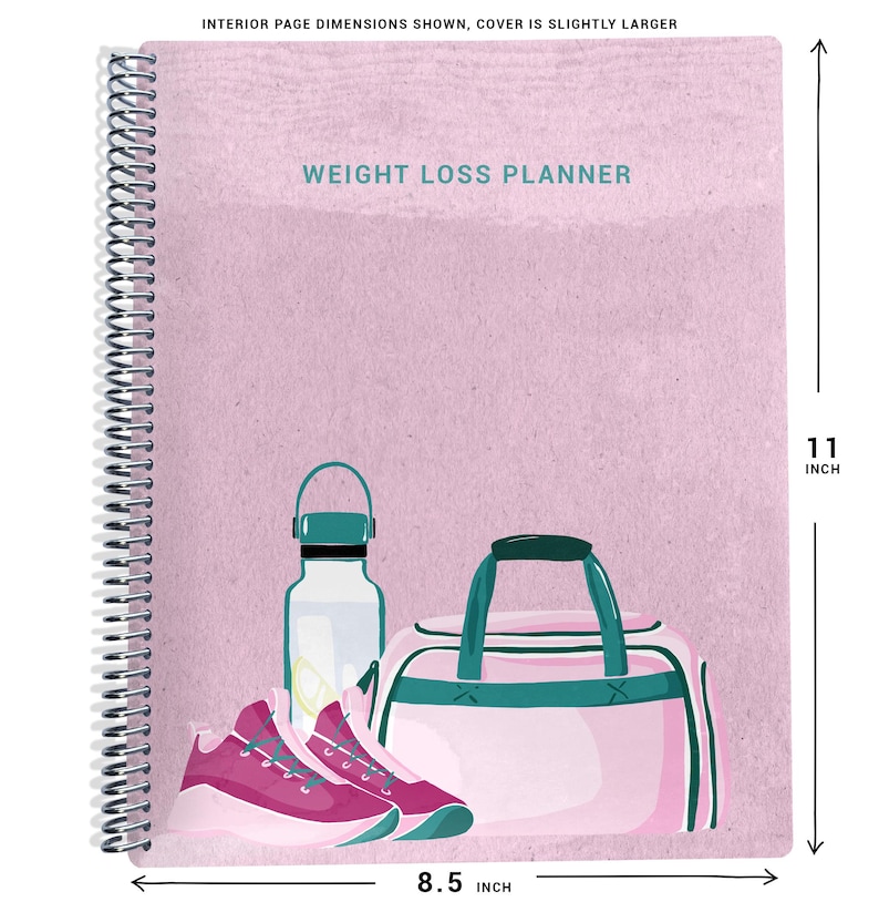 a pink notebook with a pink bag and a pink shoe next to it