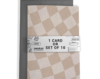 10 Greeting Cards or 1 Card, Blank Cards, Set of 10, Set of 20, Birthday, Christmas, Thank You, Get Well, Holiday, Tan Wavy Checker