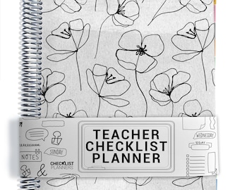 TEACHER Checklist Planner, Personalized Planner, Teacher Planner 2026-2027, Lesson Planner or Hourly Planner, Simple Flowers