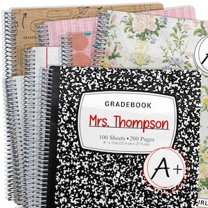 GRADEBOOK for Teachers, Record Keeping Book, Personalized 2025-2026, With Pocket and Monthly Calendars