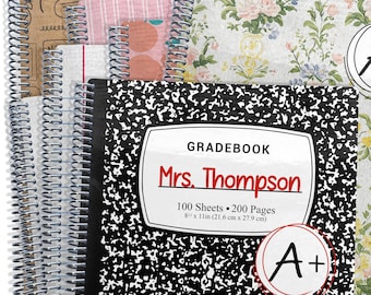 GRADEBOOK for Teachers, Record Keeping Book, Personalized 2026-2027, With Pocket and Monthly Calendars