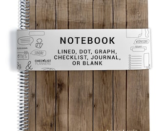 Men's Notebook, Lined, Checklists, Dot Grid, Graph, Journal, Diary, or Blank Pages, Wood