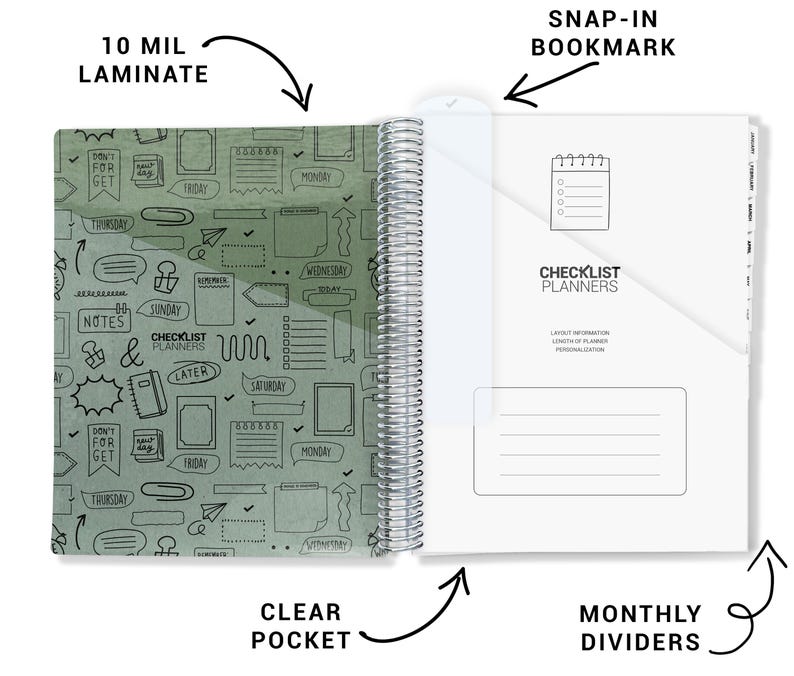 a spiral notebook with a checklist planner inside