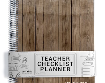 Male TEACHER Checklist Planner, Lesson Planner, 2026-2027, School Year, Personalized Teacher Planner, Wood Cover