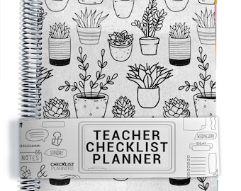 TEACHER Checklist Planner, Personalized Planner, Teacher Planner 2026-2027, Lesson Planner or Hourly Planner, Minimalist Plants