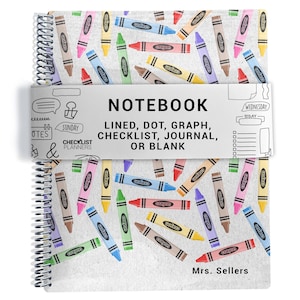 Teacher Notebook, Lined, Checklists, Dot Grid, Graph, Journal, Diary, or Blank Pages, Crayons