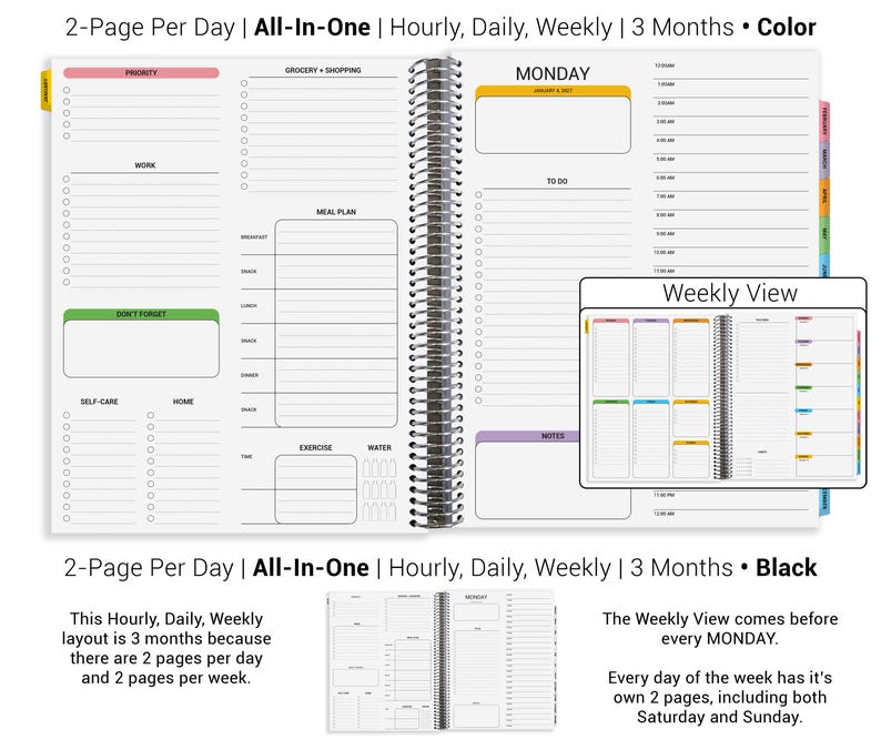 a spiral bound planner with two page daily planner