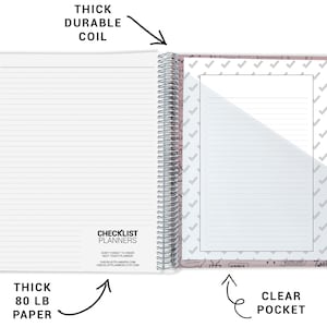 a spiral bound notebook with a clear pocket