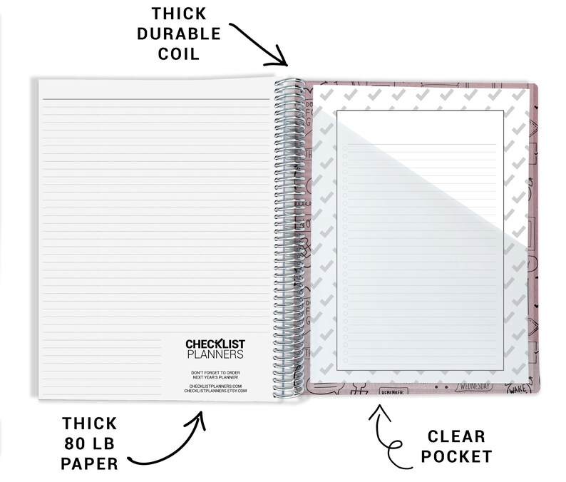 a spiral bound notebook with a clear pocket