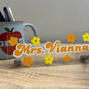 Teacher Name Sign, Personalized Teacher Name Plate, Retro Name Plate, Groovy Sign