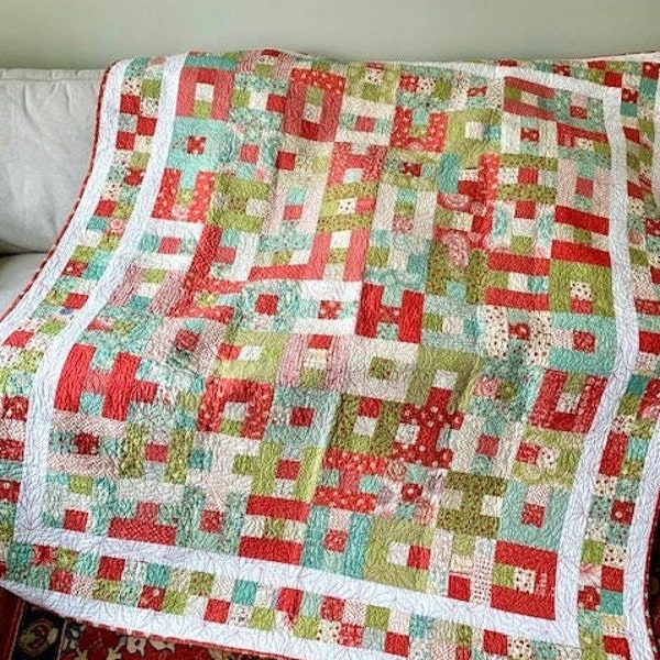 ODDS and ENDS handmade custom quilted vintage inspired quilt 60 x 71 finished and ready for you.