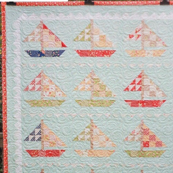 SAIL AWAY handmade vintage inspired nautical quilt 78 x 78 finished and ready for you