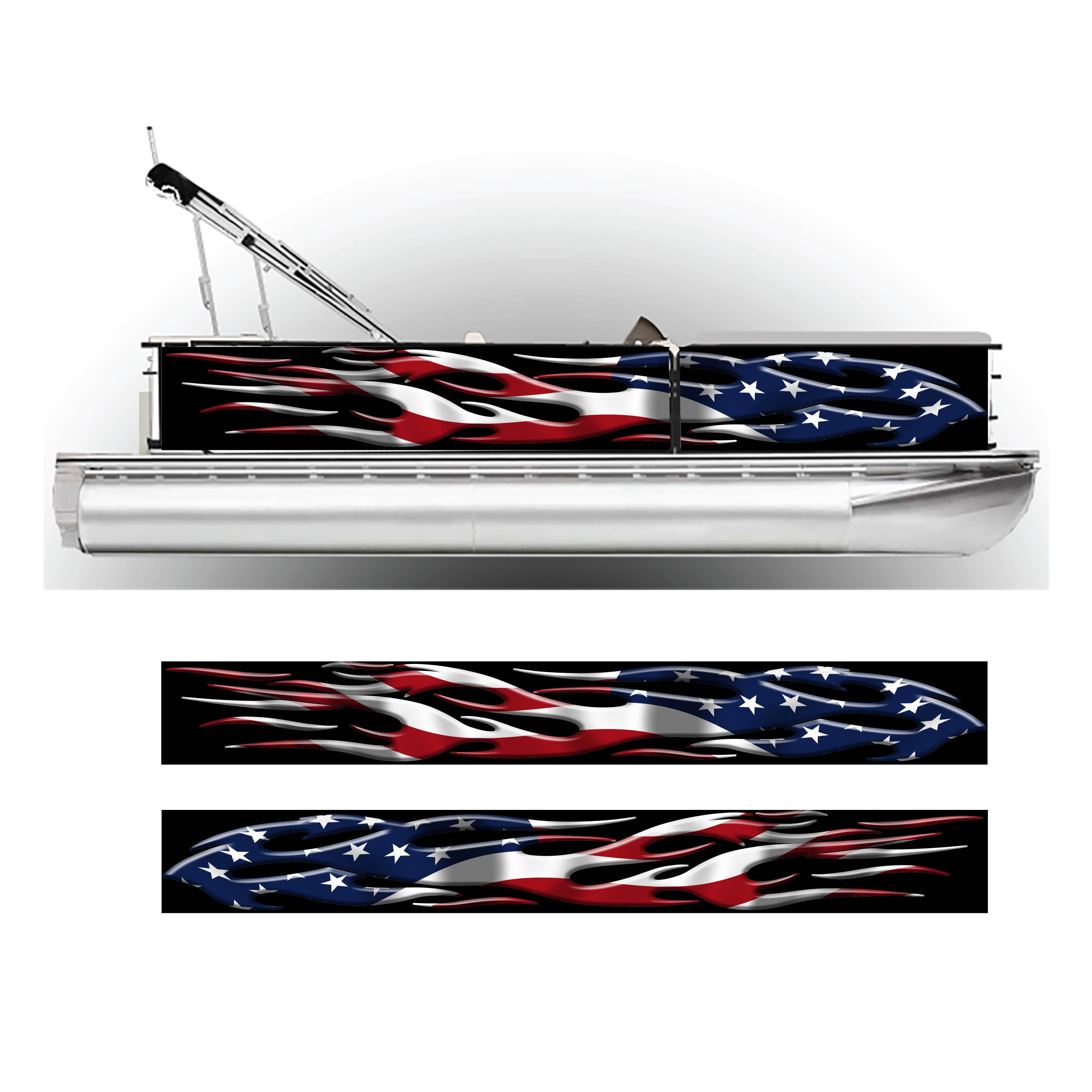 Patriotic Pontoon Boat Wrap American Flag Graphic Decal Kit - Many Sizes and Colors - Full Coverage - DIY Wrapping