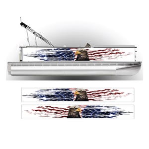 Patriotic Pontoon Boat Wrap American Flag Graphic Decal Kit - Many Sizes and Colors - Full Coverage - DIY Wrapping