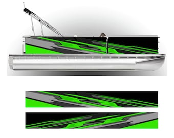 May include: Black and green boat graphics with a grey accent. The graphics feature a geometric design with sharp angles and lines.