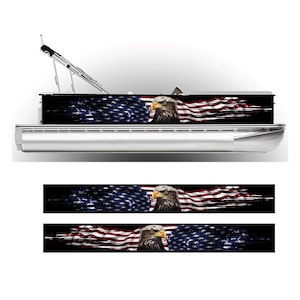 Patriotic Pontoon Boat Wrap American Flag Graphic Decal Kit - Many Sizes and Colors - Full Coverage - DIY Wrapping