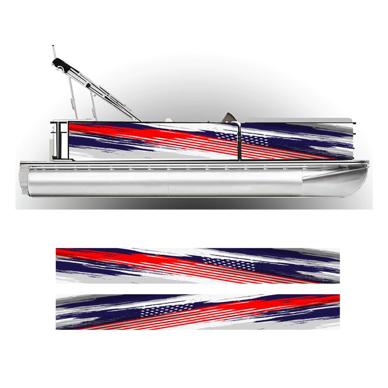 Patriotic Pontoon Boat Wrap American Flag Graphic Decal Kit Etsy