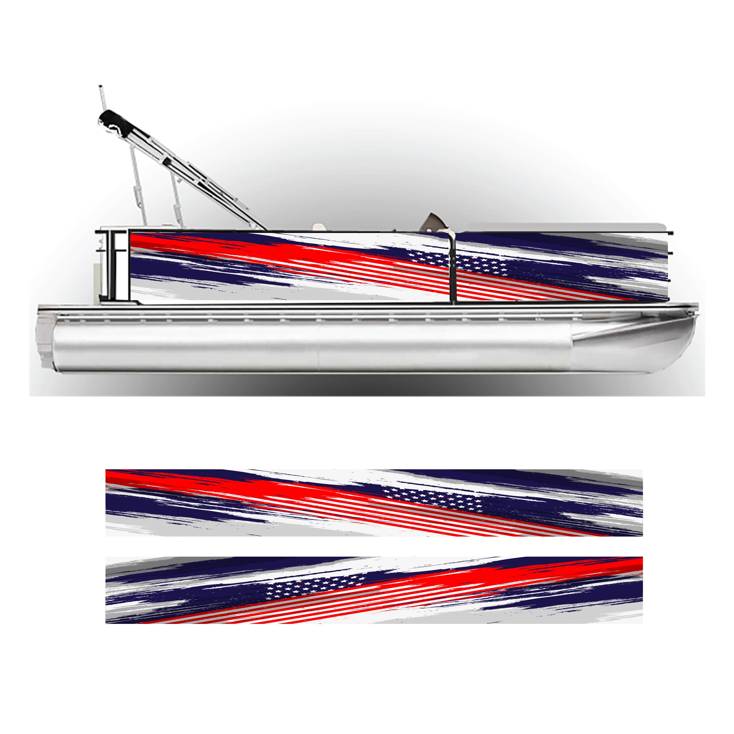 Patriotic Pontoon Boat Wrap American Flag Graphic Decal Kit - Many Sizes and Colors - Full Coverage - DIY Wrapping