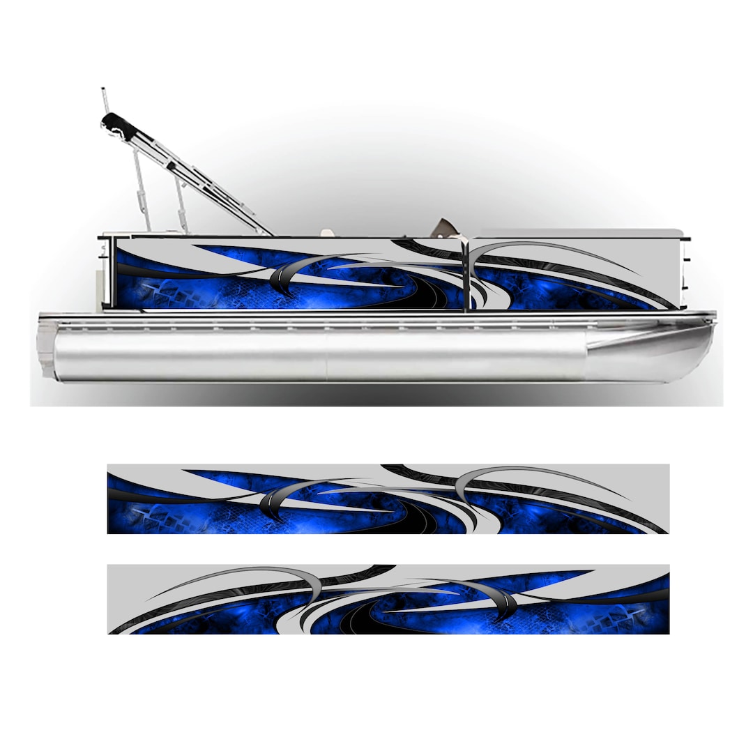 Blue Pontoon Boat Wrap Graphic Decal Kit Many Sizes and Colors Full