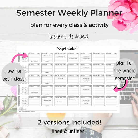 semester weekly planner student planner college planner planner printable bailey debarmore college weekly planner