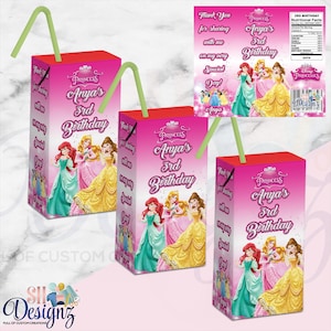 Princess Birthday Drink Labels- Princess Birthday Juice Labels- Princess Party-  Princess Birthday