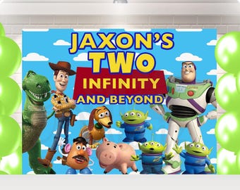 Bannière Two Infinity and Beyond, Party Two Infinity and Beyond, Toile de fond Two Infinity and Beyond, Buzz l'Éclair, Boisé, Toy Story 1 2 3 4