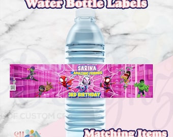 Ghost Spider and Spidey and Friends Birthday Party Water Bottle Labels, Spidey and Friends  Party, Spidey and Friends Birthday Drink Labels