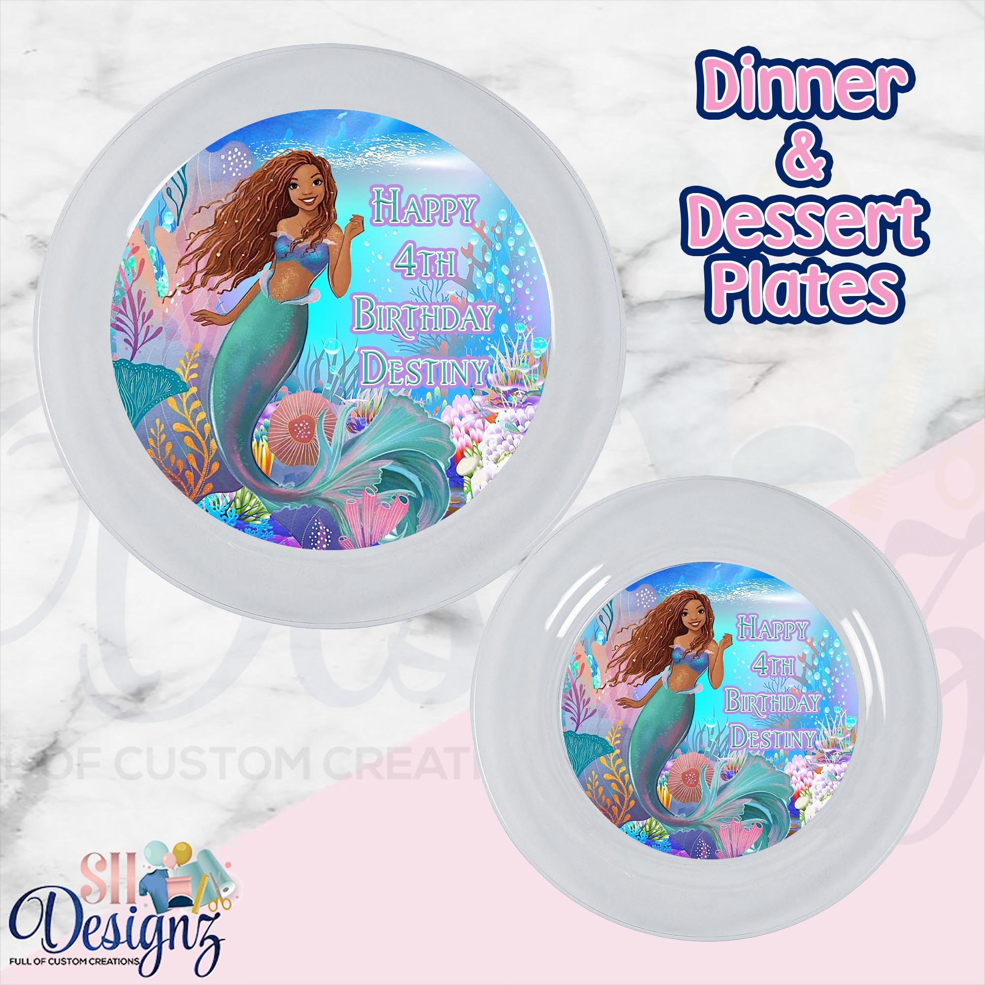 The Little Mermaid Birthday Party Plates Live Action MermaidLittle Mermaid Black Mermaid Party Plates in sets of 12