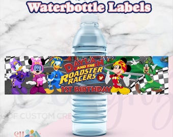 Mickey's Roadster Racers Geburtstags-Wasserflaschenetiketten (Digital)