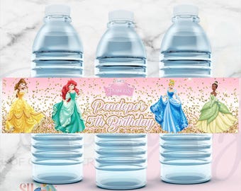 Princess Birthday Water Bottle Labels- Princess Birthday Water Labels- Princess Party-  Princess Birthday