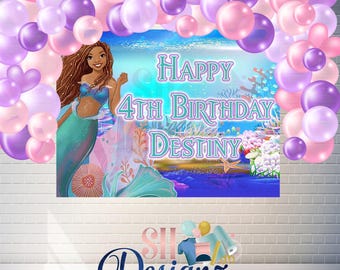 The Little Mermaid Birthday Backdrop Banner, Live Action Mermaid, Little Mermaid Favors, Little Mermaid, Black Mermaid