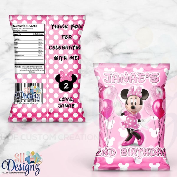 Minnie Mouse Birthday Chip Bags, Minnie Boutique, Minnies Birthday BAGS, Minnie Mouse Birthday Party, Minnie Mouse Party Favor